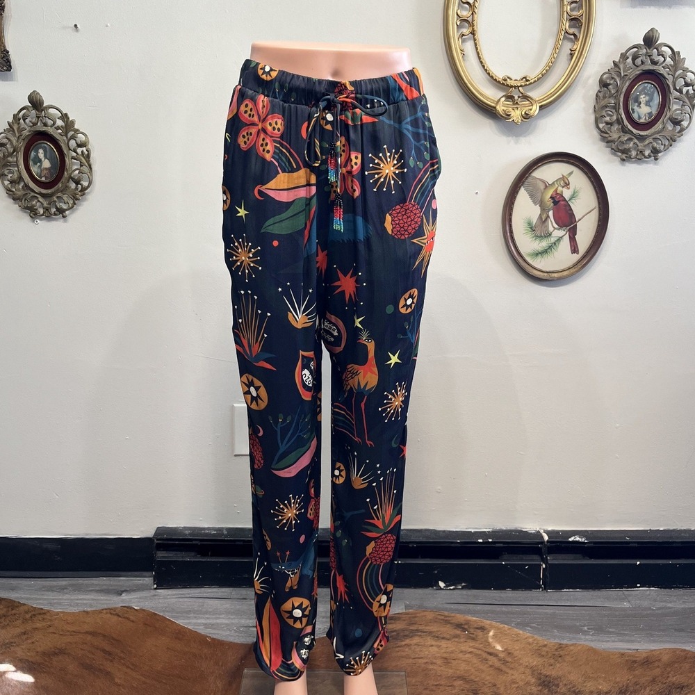 Farm Rio Mixed Graphics Celestial Silk-Feel Joggers Vintage Style